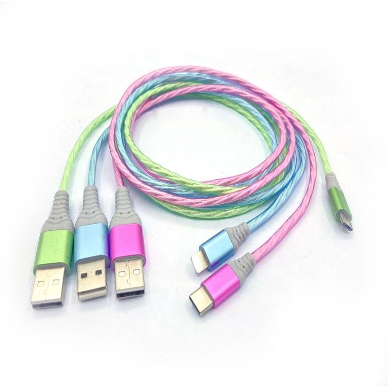 Cáp Sạc Nhanh 3 TRONG 1 Loại C 3A LED Sạc Đầy Màu Sắc Cáp USB Lightning Flashing Cable