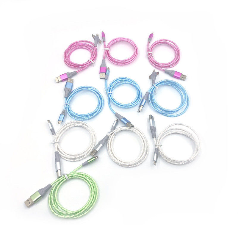 Cáp Sạc Nhanh 3 TRONG 1 Loại C 3A LED Sạc Đầy Màu Sắc Cáp USB Lightning Flashing Cable