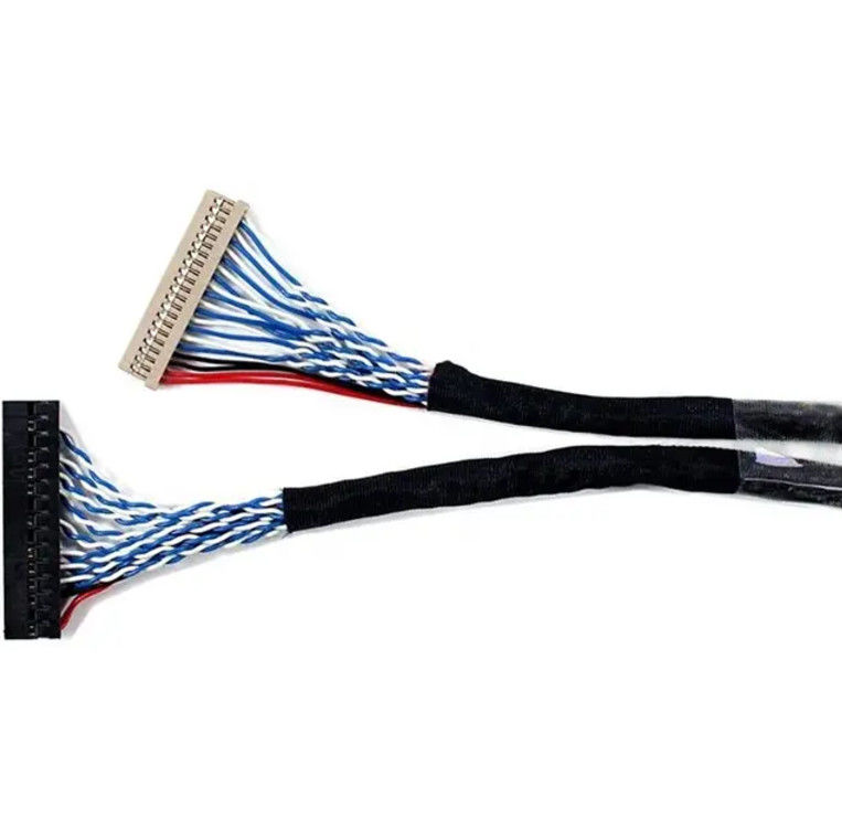 1.25mm 2.0mm Pitch 20 30 40 Pin Đầu nối LVDS Dây được bảo vệ Màn hình LCD Cáp lắp ráp