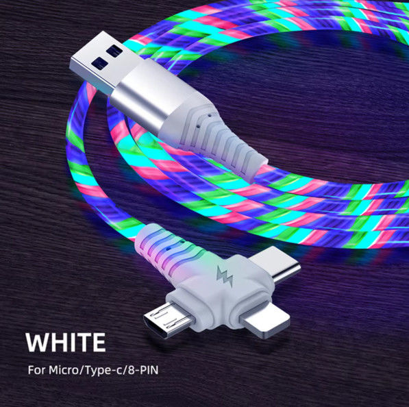 3in1 Flow Đèn sáng cáp usb cho Samsung 3 trong 1 2in1 LED Micro USB loại C 8pin sạc dây cho iPhone Huawei Xiaomi