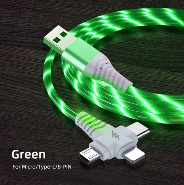 3in1 Flow Đèn sáng cáp usb cho Samsung 3 trong 1 2in1 LED Micro USB loại C 8pin sạc dây cho iPhone Huawei Xiaomi