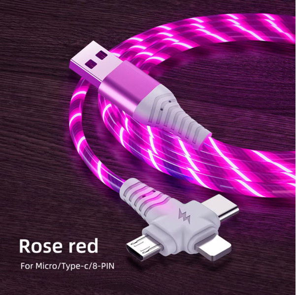 3in1 Flow Đèn sáng cáp usb cho Samsung 3 trong 1 2in1 LED Micro USB loại C 8pin sạc dây cho iPhone Huawei Xiaomi