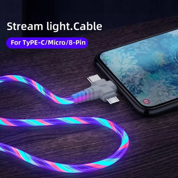 3in1 Flow Đèn sáng cáp usb cho Samsung 3 trong 1 2in1 LED Micro USB loại C 8pin sạc dây cho iPhone Huawei Xiaomi