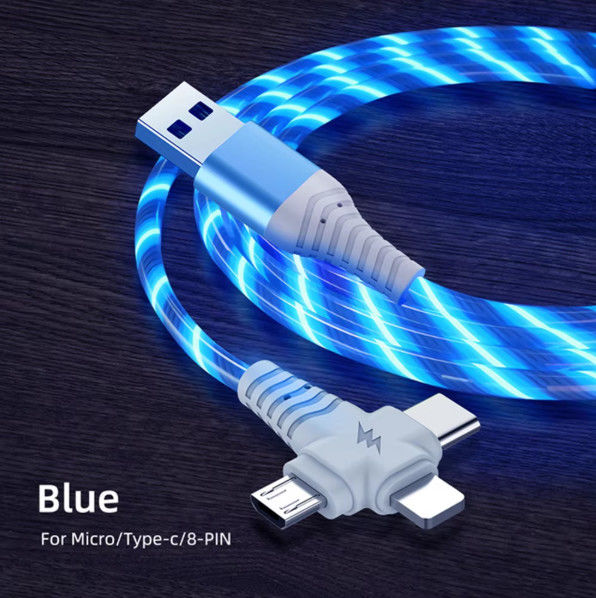 3in1 Flow Đèn sáng cáp usb cho Samsung 3 trong 1 2in1 LED Micro USB loại C 8pin sạc dây cho iPhone Huawei Xiaomi