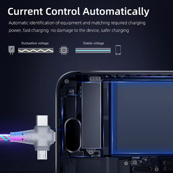 3in1 Flow Đèn sáng cáp usb cho Samsung 3 trong 1 2in1 LED Micro USB loại C 8pin sạc dây cho iPhone Huawei Xiaomi