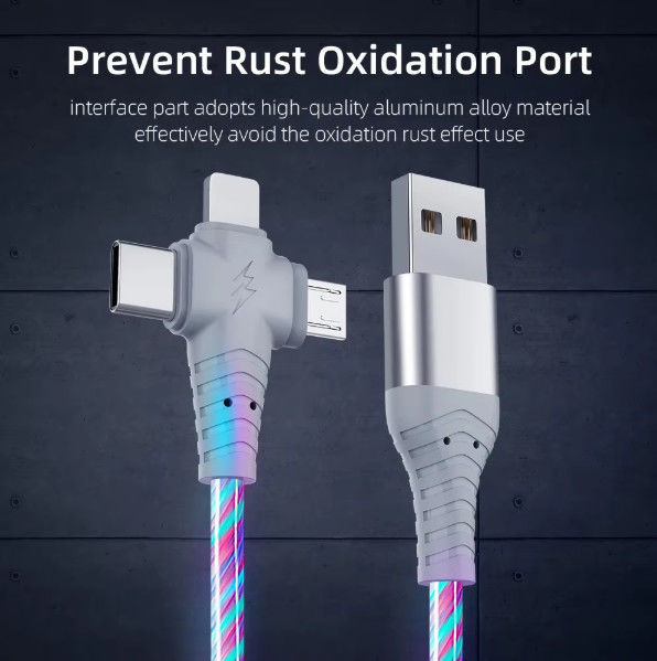 3in1 Flow Đèn sáng cáp usb cho Samsung 3 trong 1 2in1 LED Micro USB loại C 8pin sạc dây cho iPhone Huawei Xiaomi