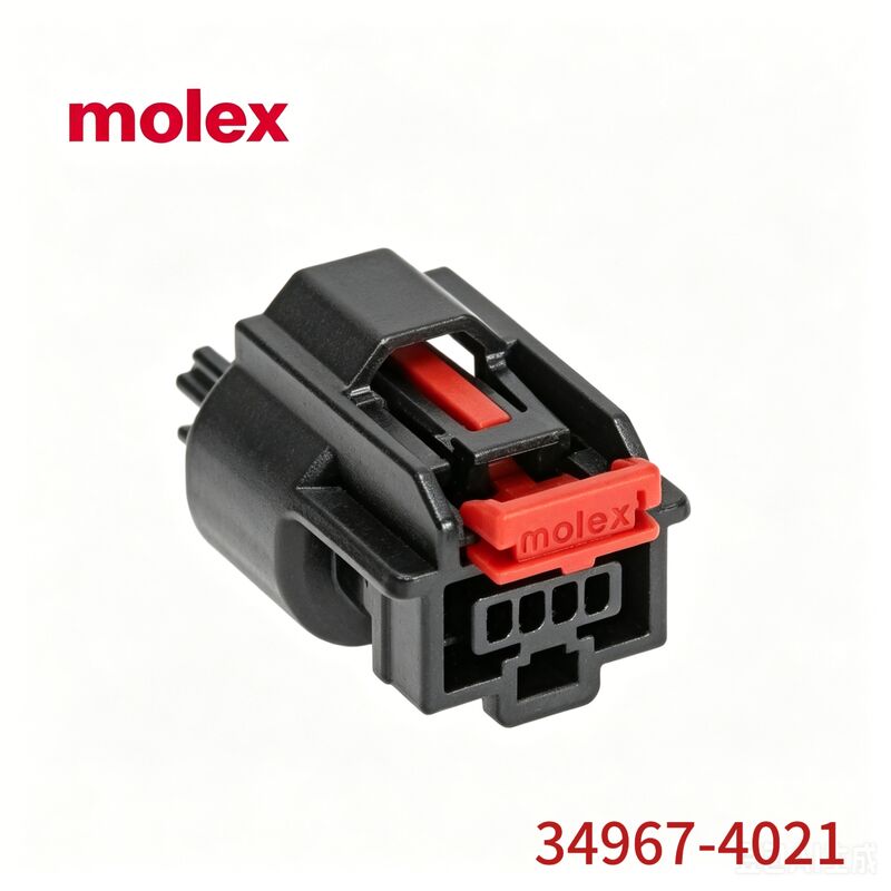 Molex 34967-4021 Vỏ đầu nối ô tô 4 chân màu đen có kẹp khóa màu đỏ, đầu nối Molex nguyên bản