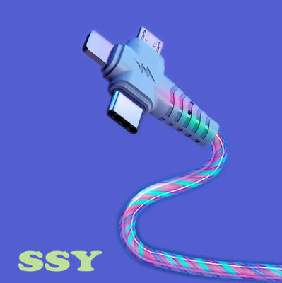 3in1 Flow Đèn sáng cáp usb cho Samsung 3 trong 1 2in1 LED Micro USB loại C 8pin sạc dây cho iPhone Huawei Xiaomi